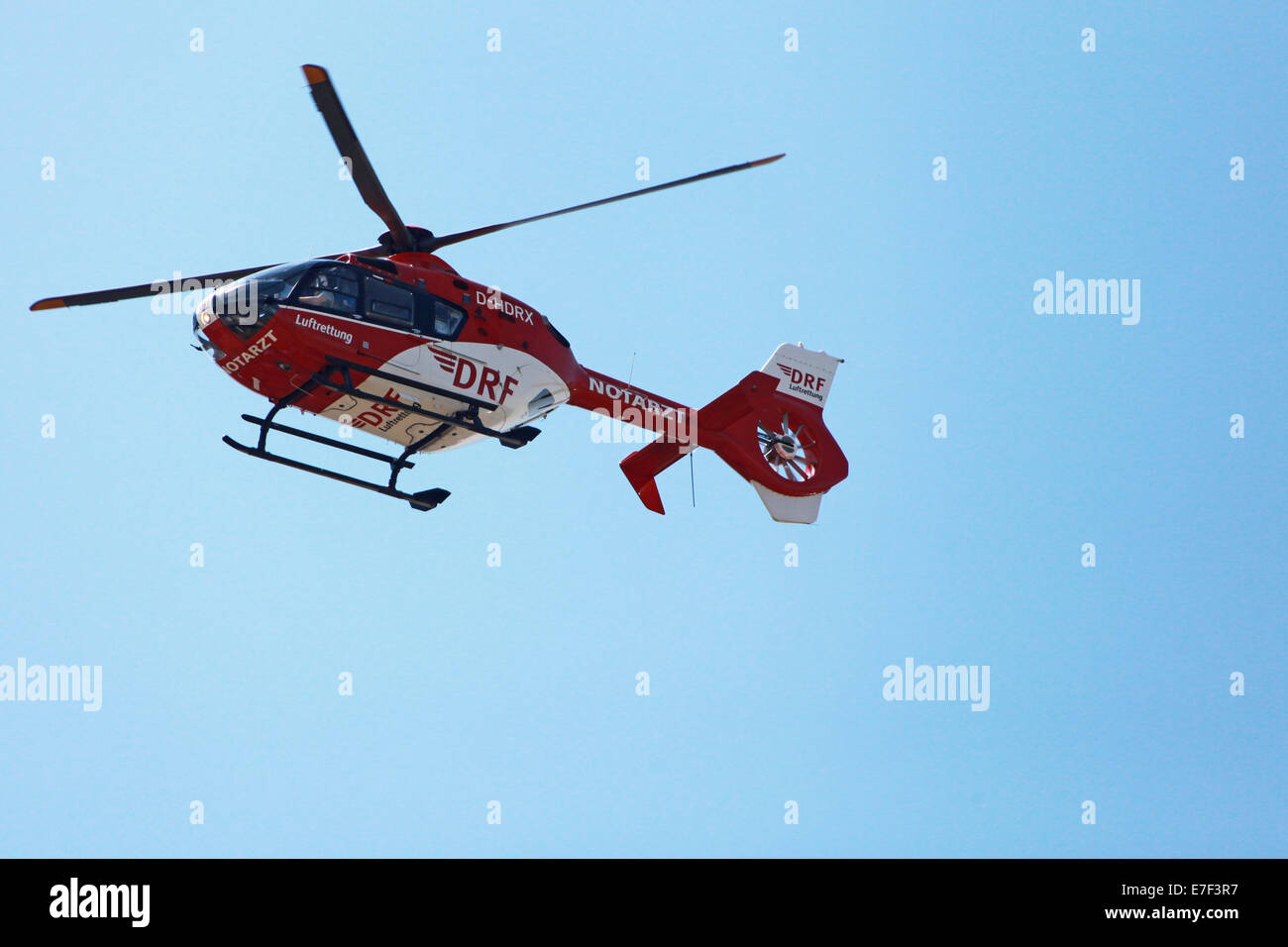 Helicopter of the German air rescue ambulance service with the wording 'Notarzt', German for emergency doctor , Germany Stock Photo