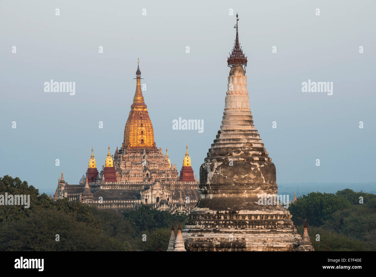 Ananda Temple, gilded tower structure or Shikhara, stupas, pagodas, temple complex, Plateau of Bagan, Mandalay Division Stock Photo