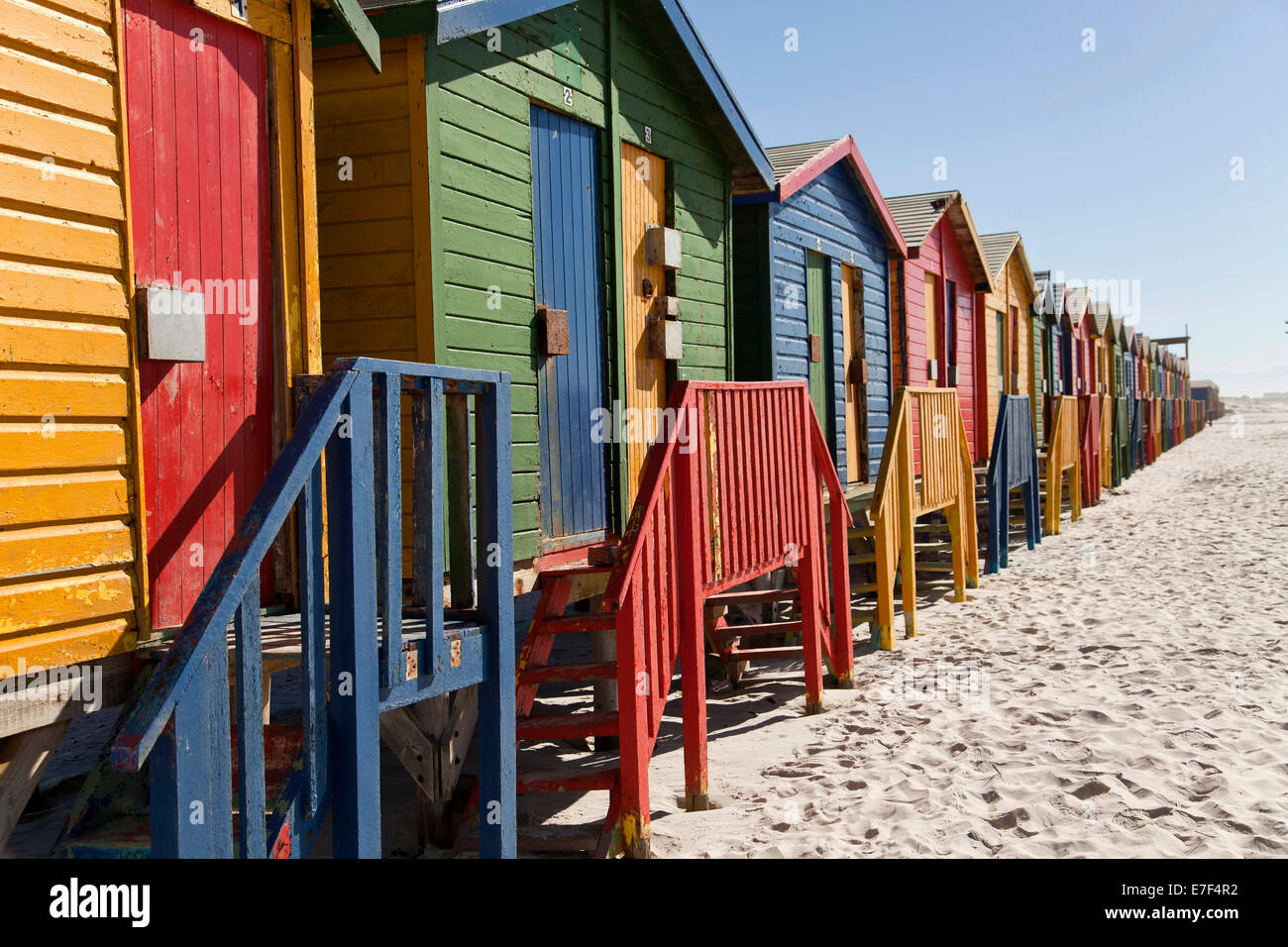 Colourful beach houses in Muizenberg, Cape Town, Western Cape, South Africa Stock Photo