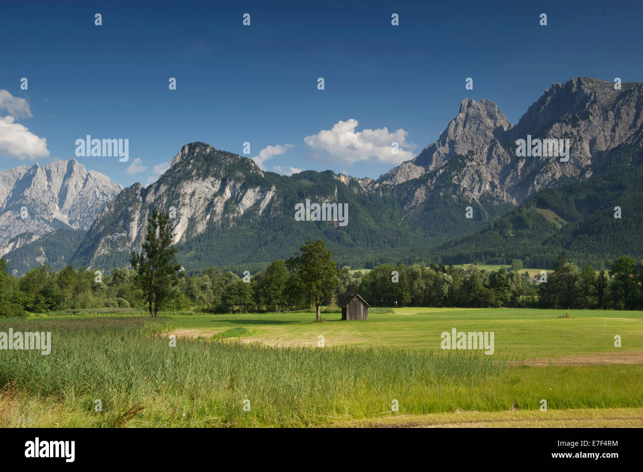 View from Weng in the Gesäuse range across the Enns valley onto the mountains, Gesäuse National Park, Styria, Austria Stock Photo