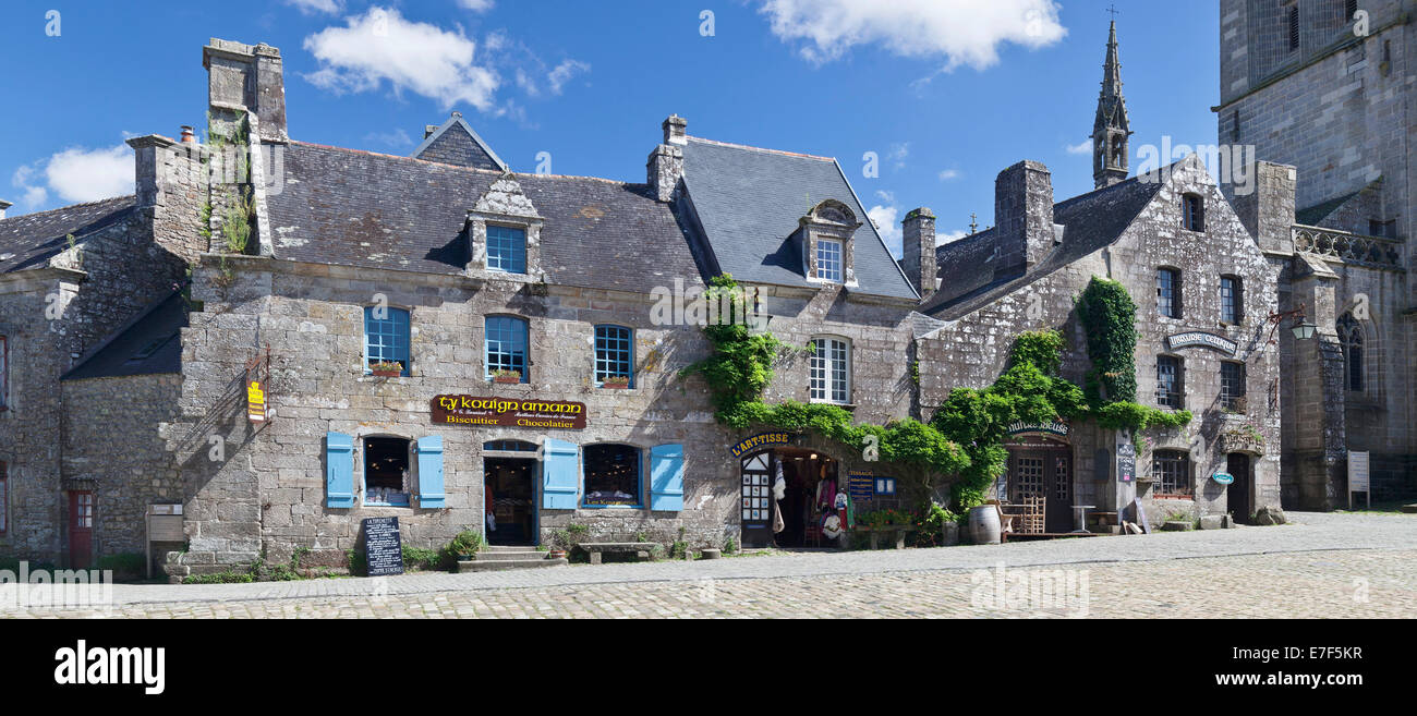 Historic buildings in the market square of Locronan, Département