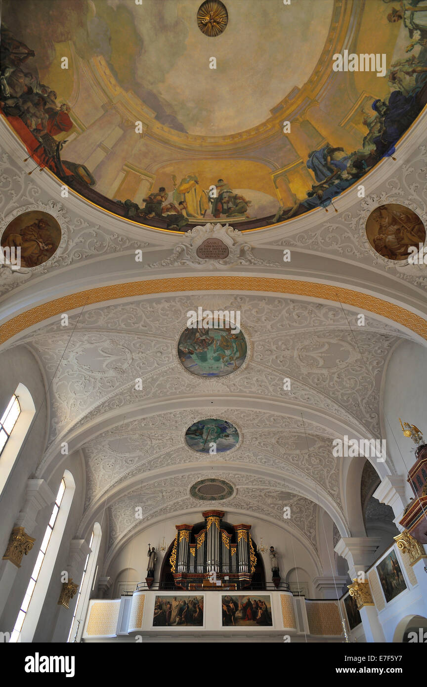 Ceiling frescoes by Johann Evangelist Fröschle made to designs by Andreas Merkle, 19th century, St. Joseph's Church, Immenstadt Stock Photo