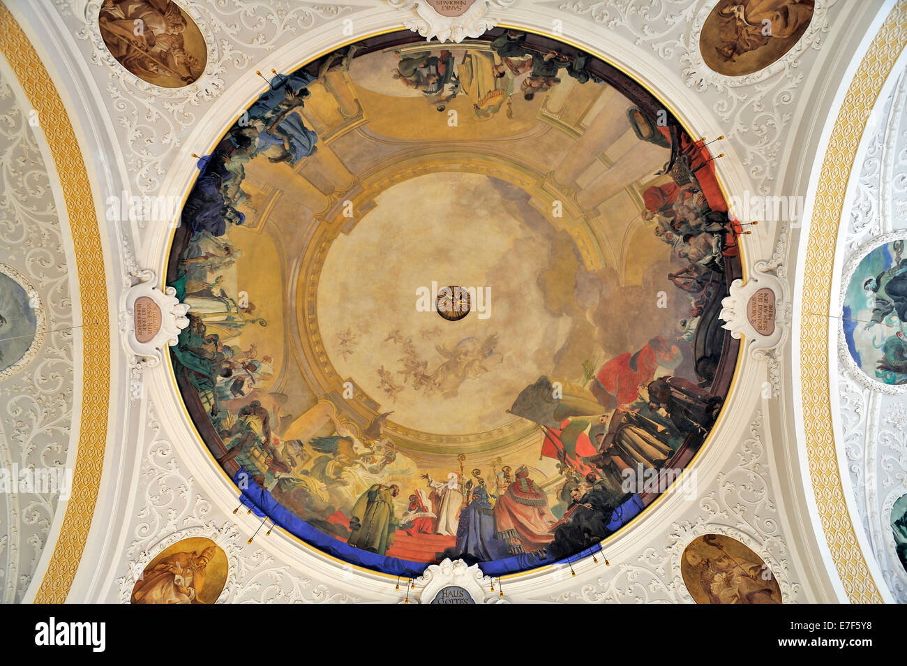 Ceiling frescoes, late 19th century by Johann Evangelist Fröschle made to designs by Andreas Merkle, St. Joseph's Church Stock Photo
