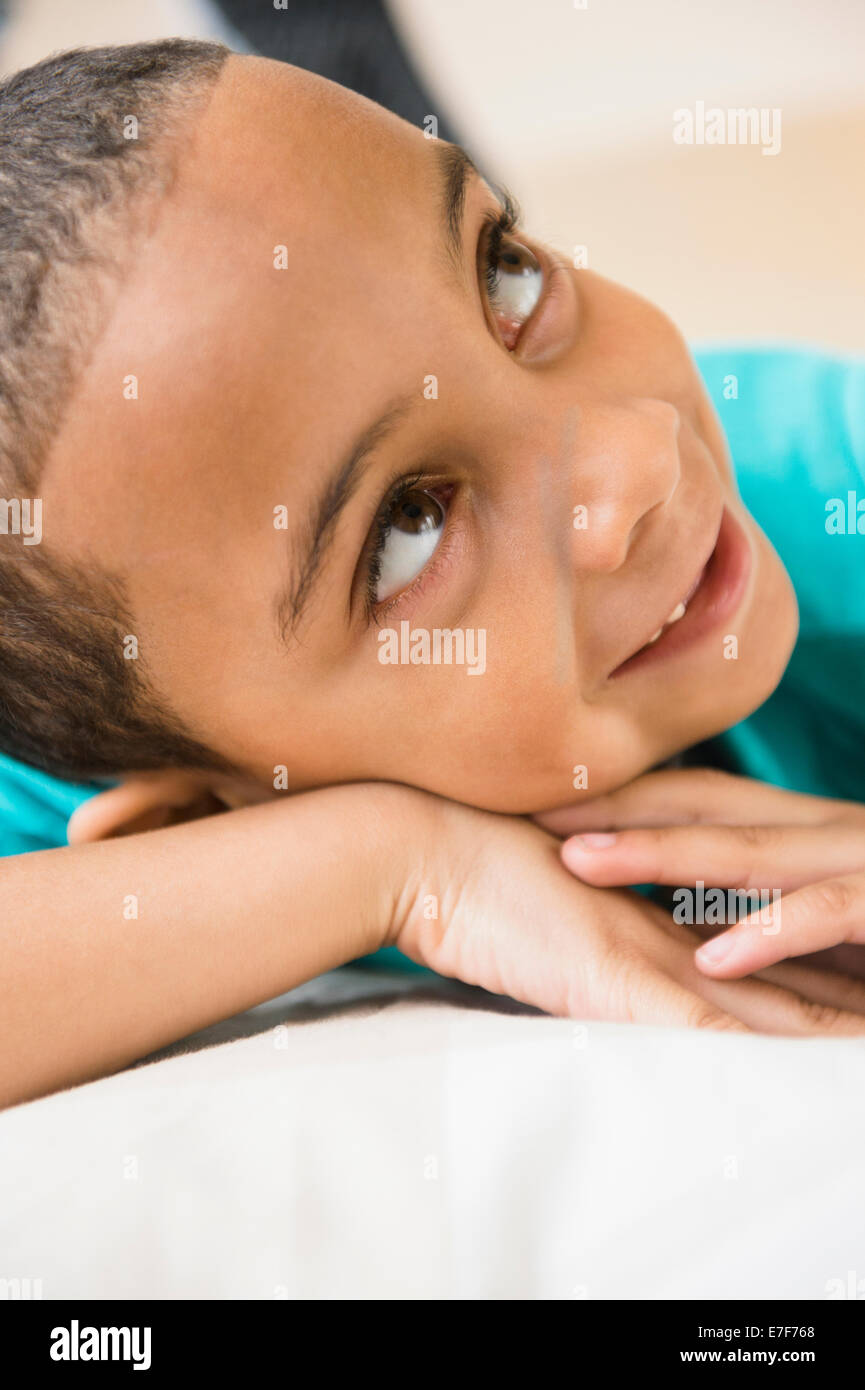 Close up of mixed race boy smiling Stock Photo