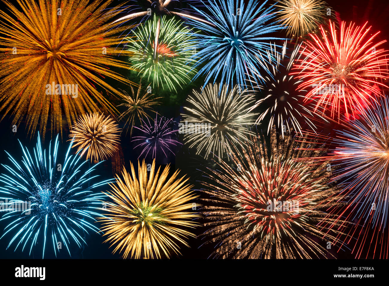Fireworks exploding in night sky Stock Photo