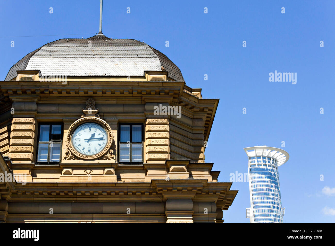 Old modern building westend tower blue sky skies hires stock