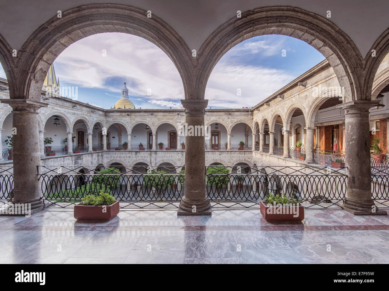 Arches and courtyard of Governor's Palace, Guadalajara, Jalisco, Mexico Stock Photo
