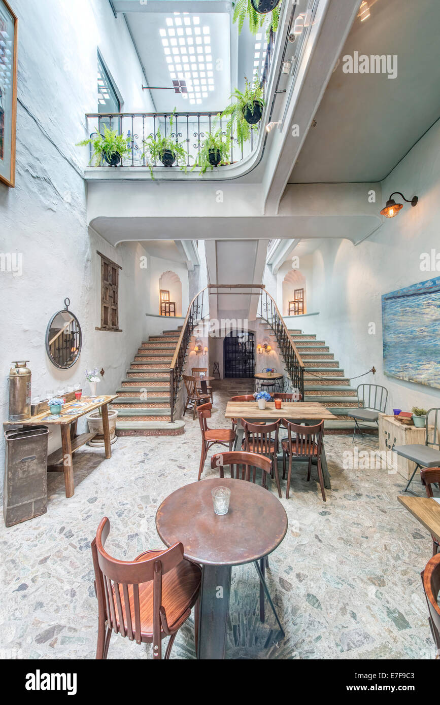 Balcony and staircase in traditional coffee shop Stock Photo Alamy