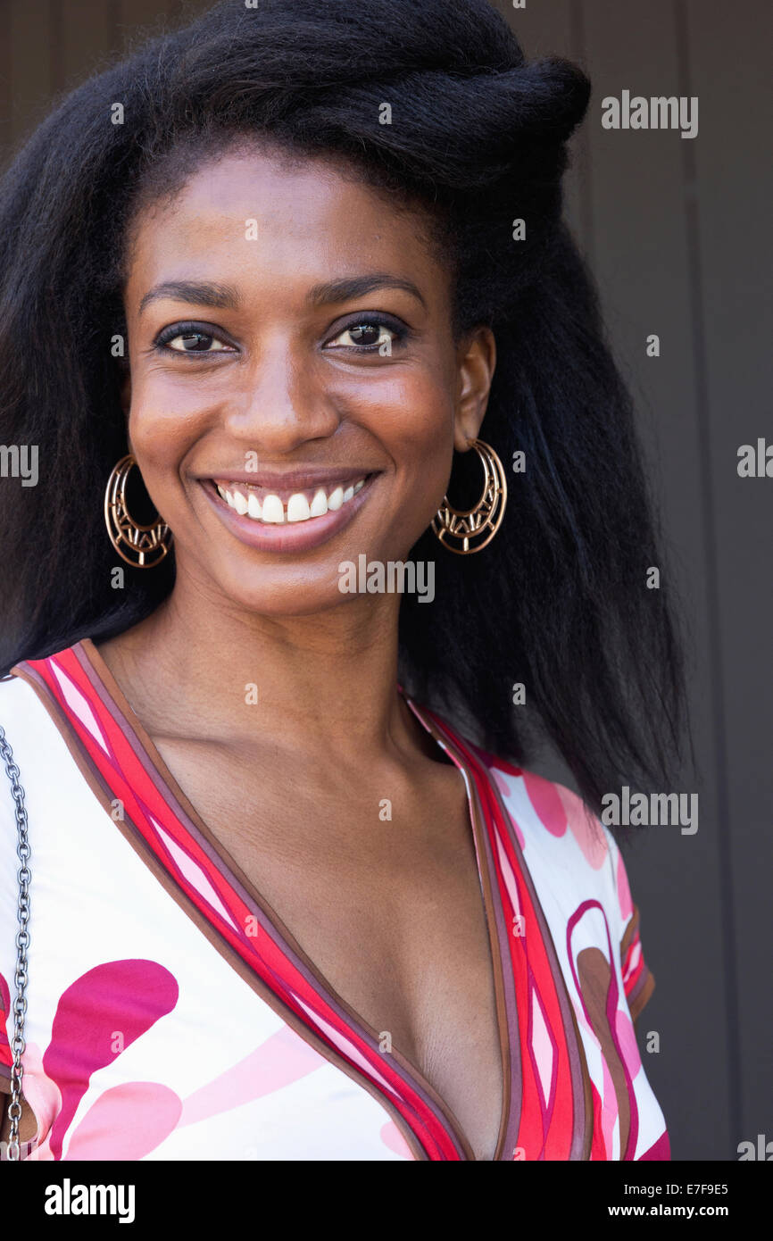 African American woman smiling Stock Photo