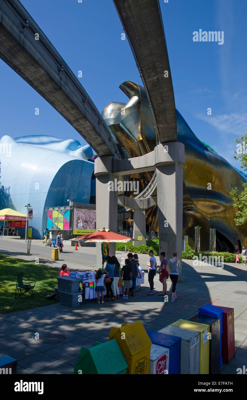 EMP museum and monorail, Seattle Centre Stock Photo