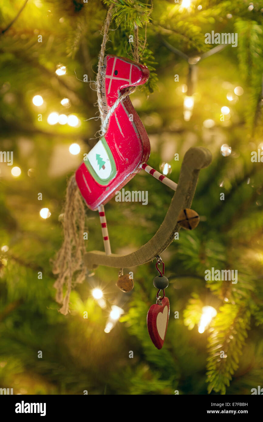 Rocking horse Christmas tree decoration. Stock Photo