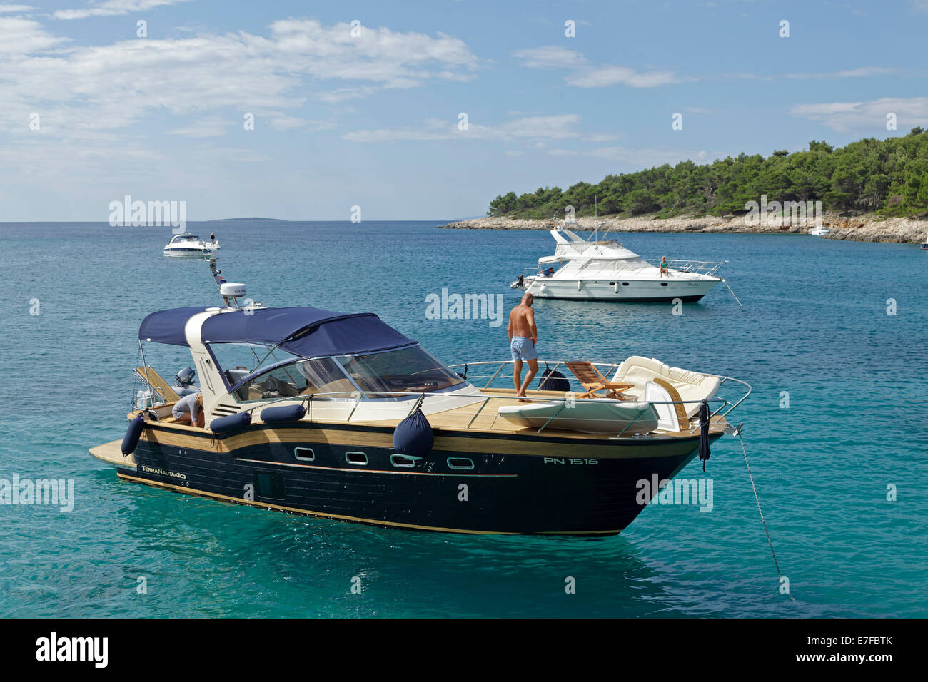 yacht in a bay off Rab Island, Kvarner Gulf, Croatia Stock Photo
