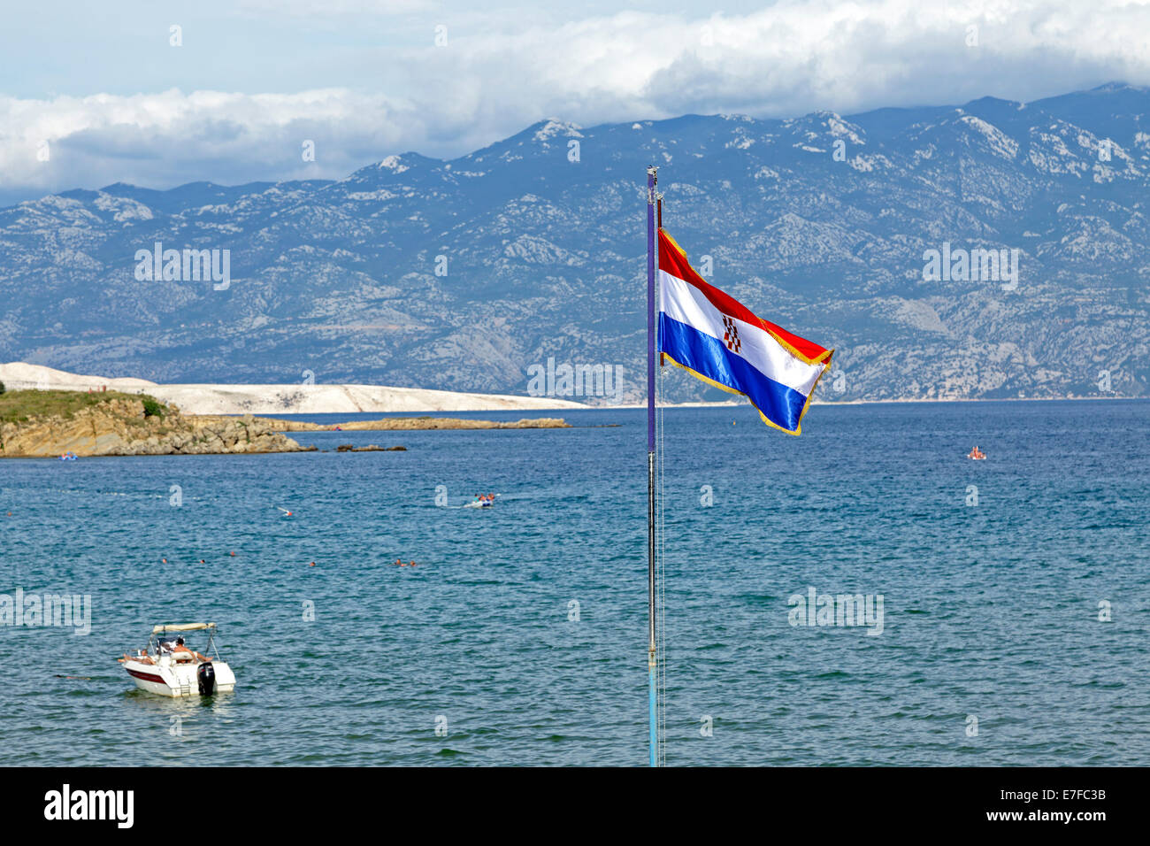 Croatian flag, San Marino Beach, Lopar, Rab Island, Kvarner Gulf, Croatia Stock Photo