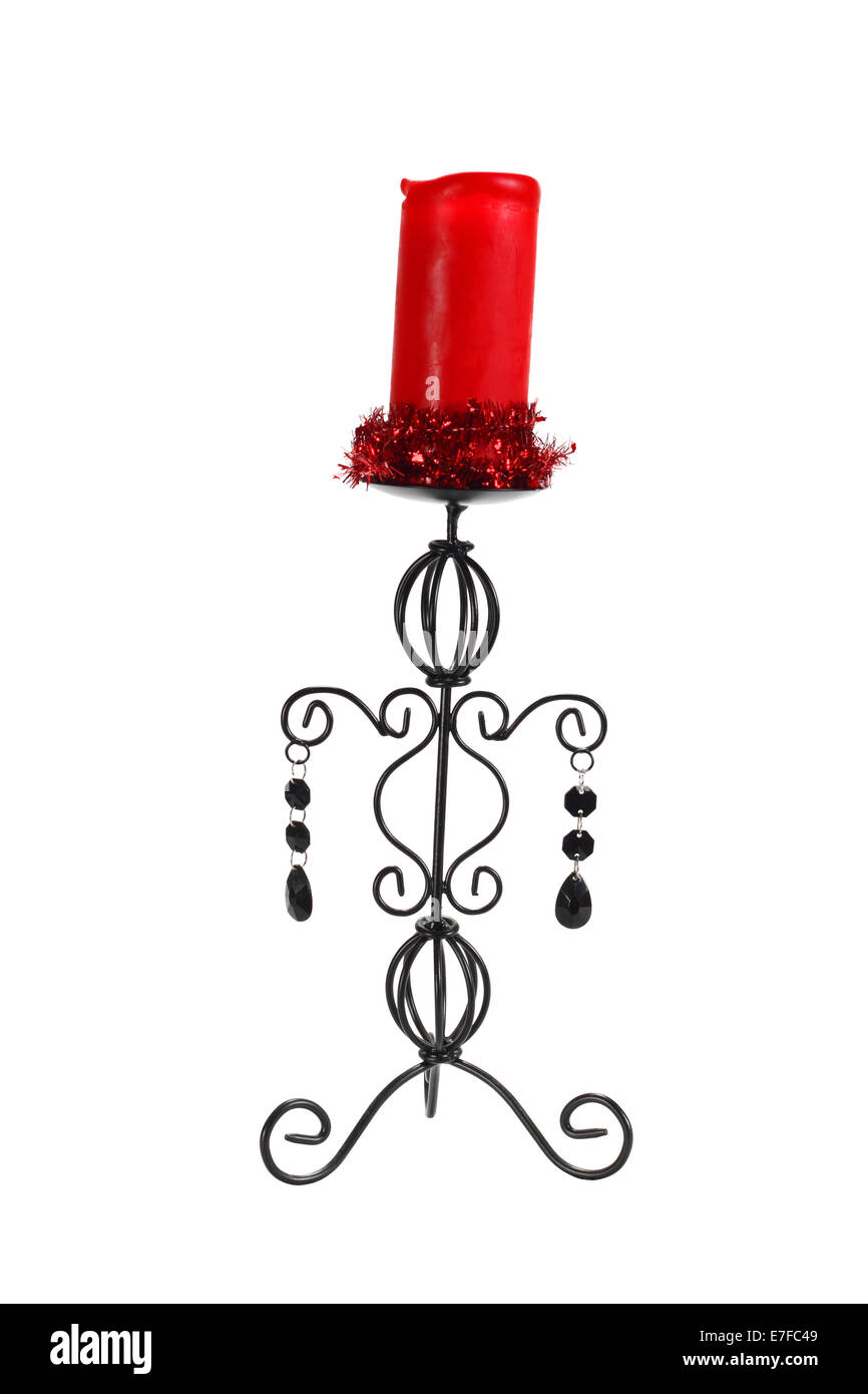 Red candle in candlestick isolated on white Stock Photo Alamy