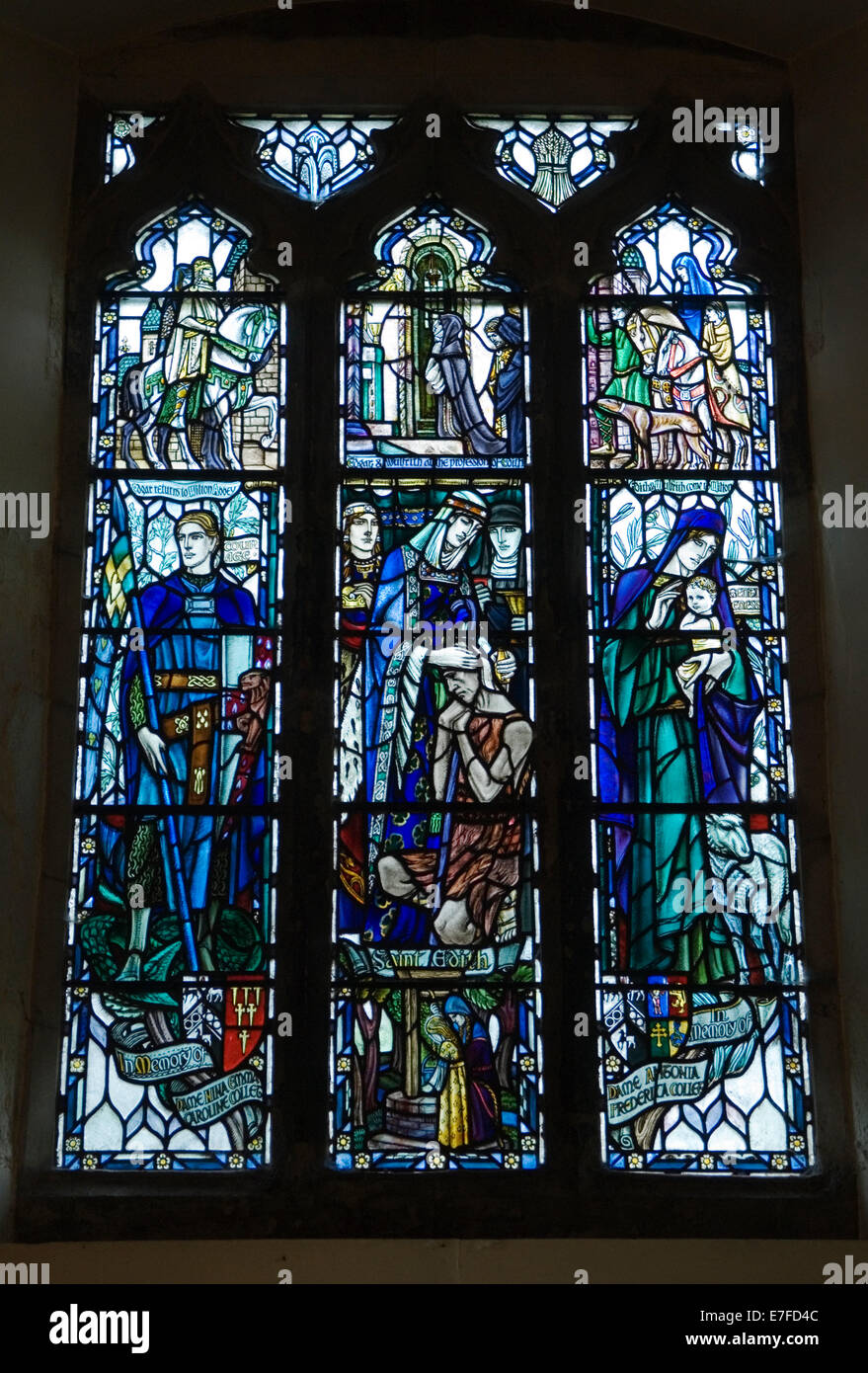 St Mary's Church Kemsing Kent Uk. Stained glass window of St Edith