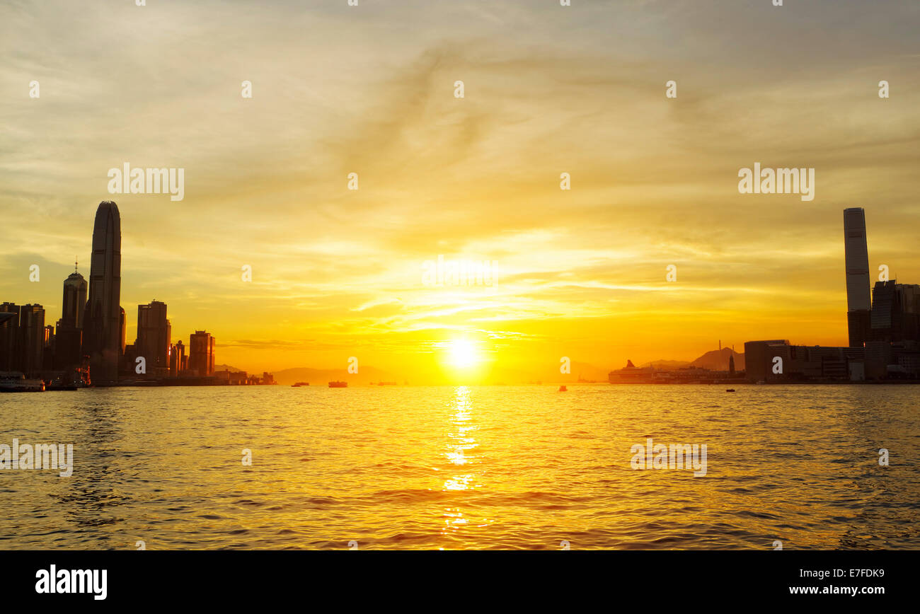 Hong Kong downtown city Sunset Stock Photo - Alamy