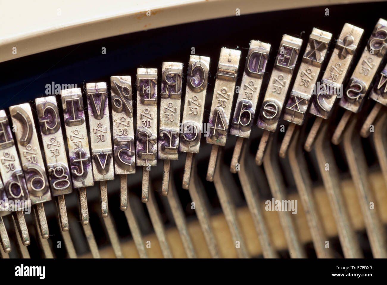 Close-up of the metal letters in a vintage typewriter Stock Photo