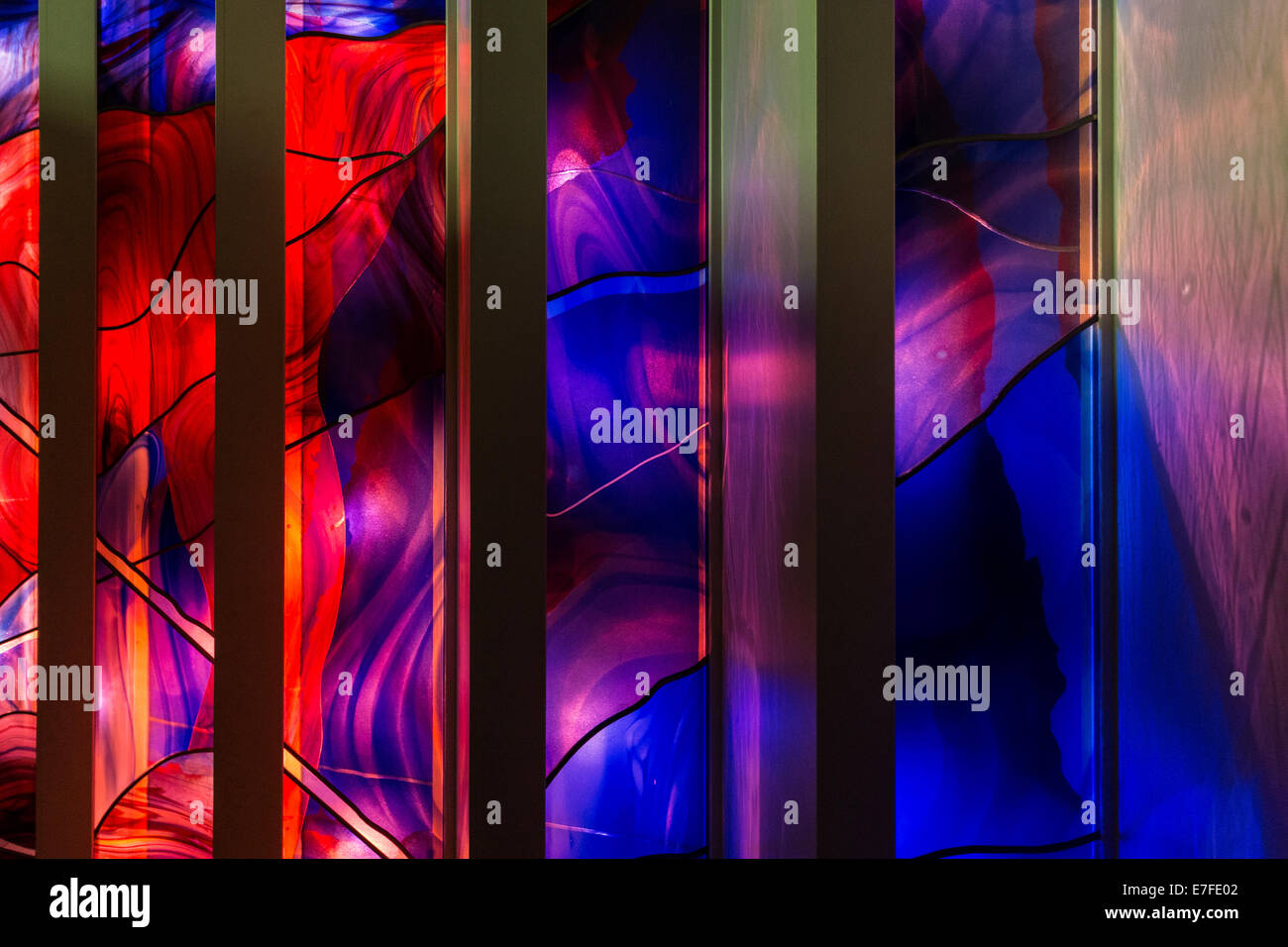 modern stained glass exhibit wall, Museum of London Docklands, West