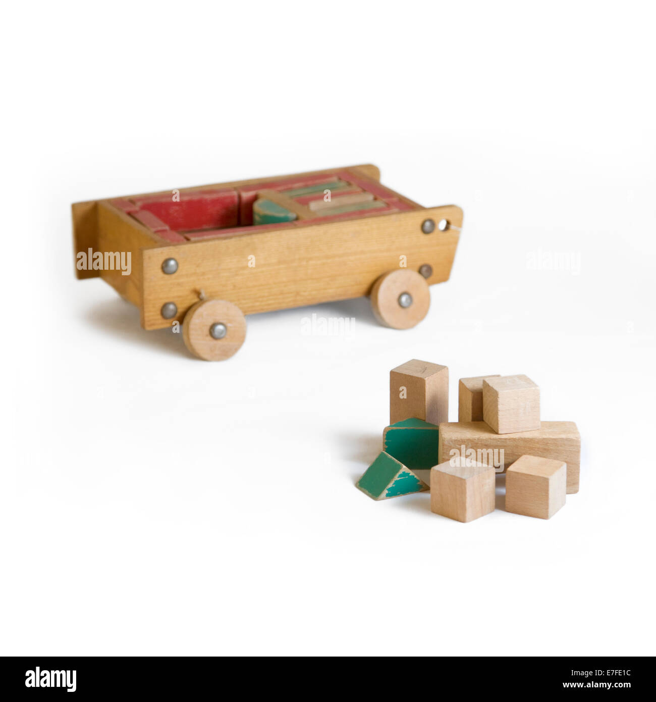 Wooden Block Set in wooden Cart Stock Photo Alamy