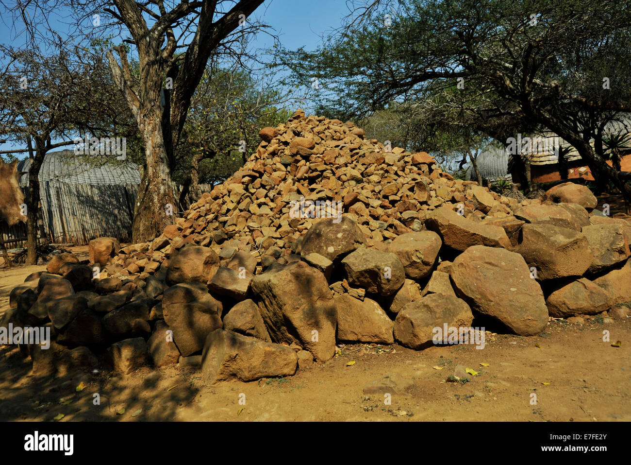 Eshowe, KwaZulu-Natal, South Africa, pile of stones called, Isivivane, by Zulu nation custom initiated by King Shaka to honour dead warriors Stock Photo