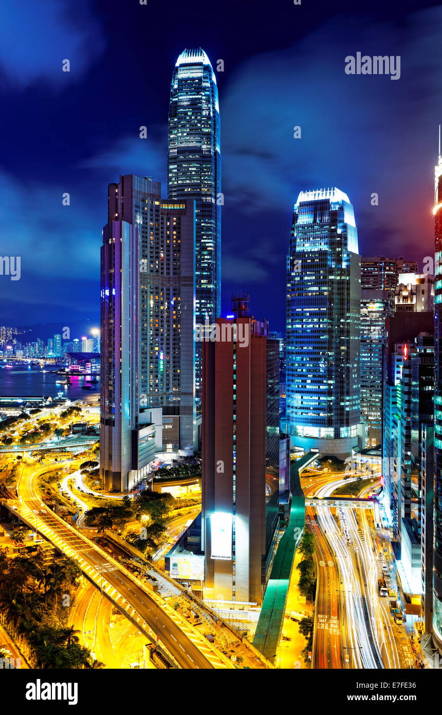 Hong Kong highrise buildings at night Stock Photo - Alamy