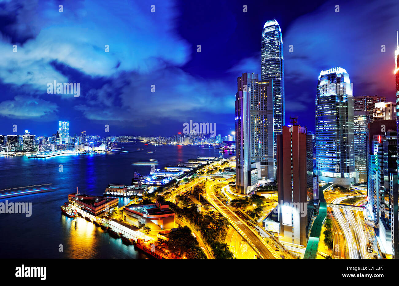 Hong Kong highrise buildings at night Stock Photo - Alamy