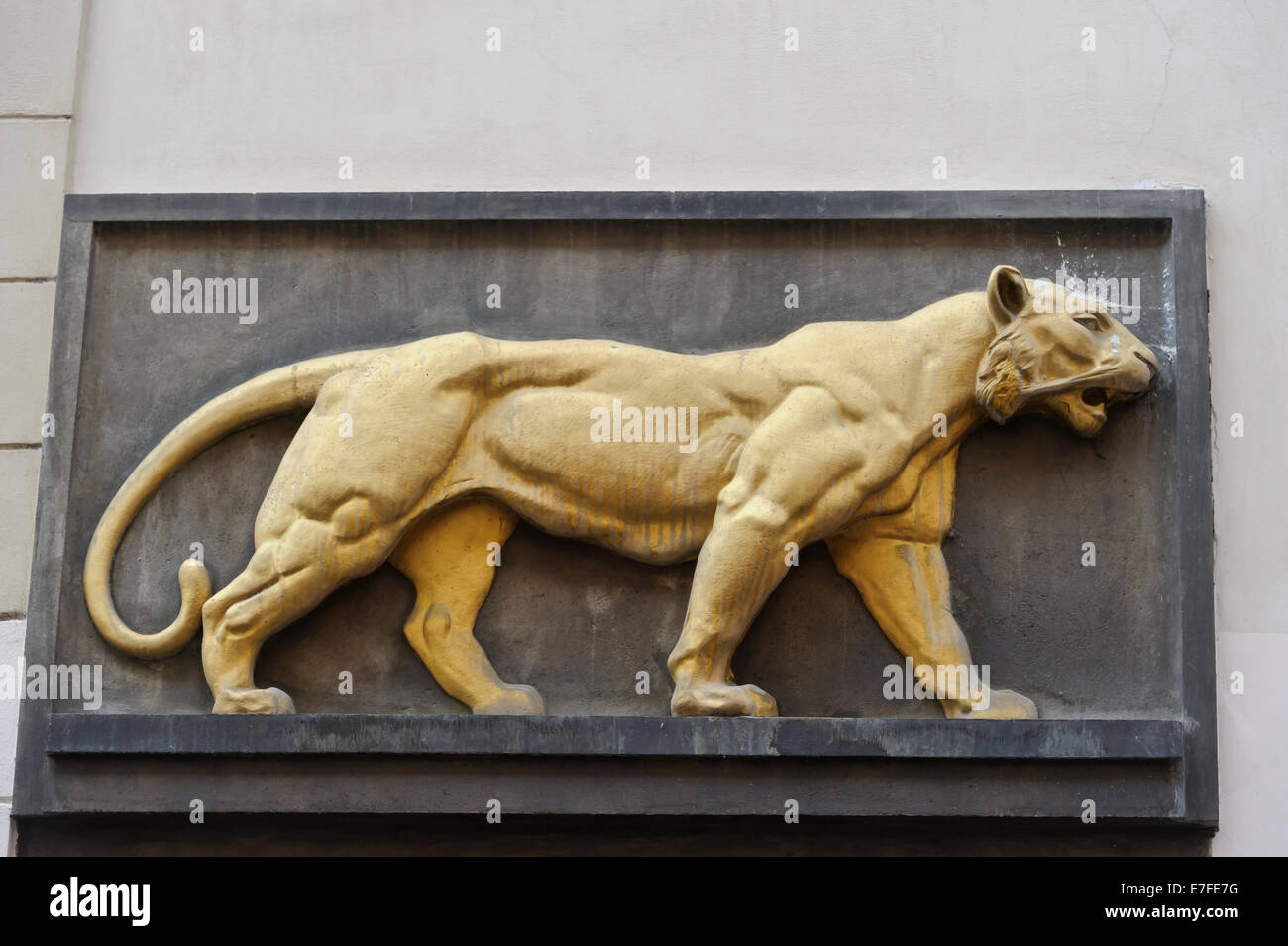 The famous 'Golden Tiger' house sign above the entrance of a pub