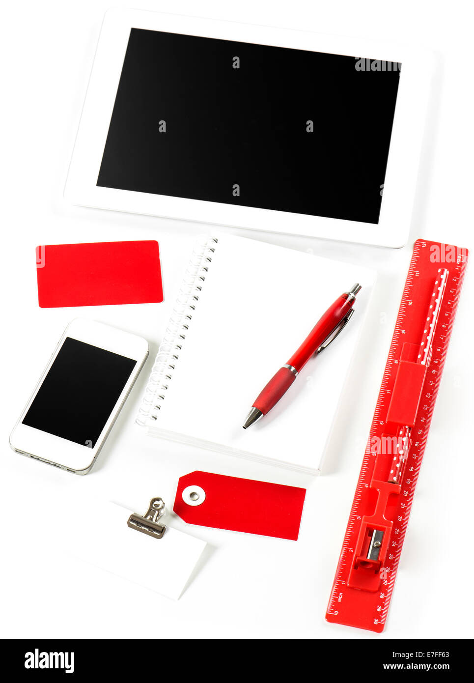 office and school supplies over white background. writting tools Stock Photo