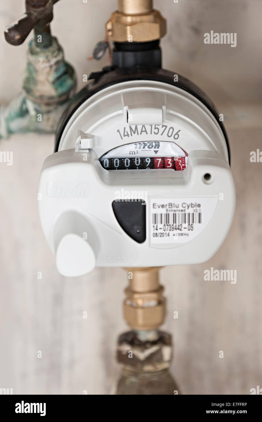 a water meter under a domestic sink with moldy walls the uk these meters have radio signals for collecting readings for Severn Stock Photo