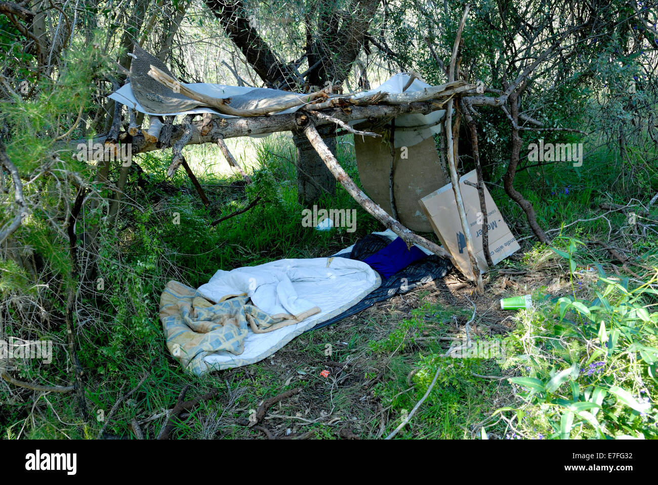 Homeless person's bush camp. Perth, Western Australia Stock Photo