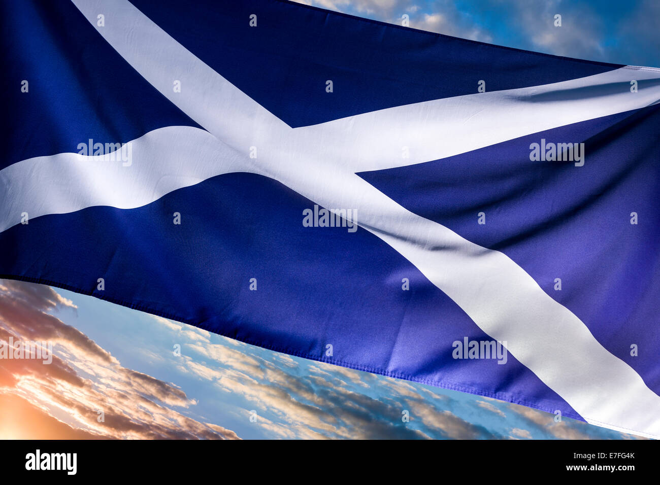 Scottish Dawn, Saltire - Scottish Flag Stock Photo