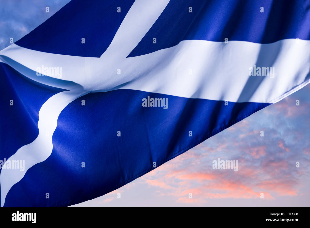 Scottish Dawn, Saltire - Scottish Flag Stock Photo