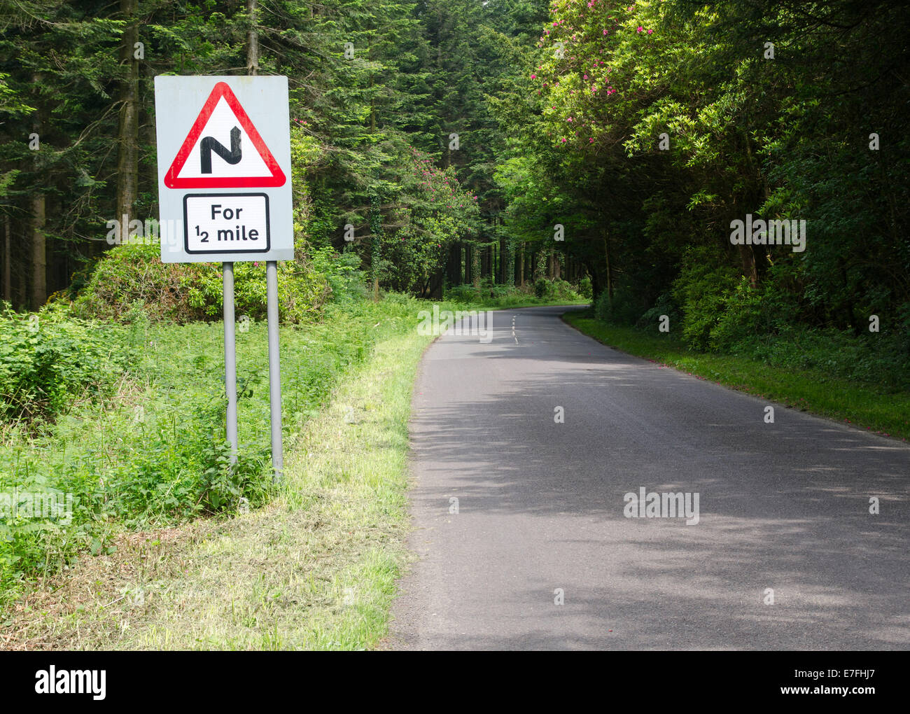 Bend in road warning sign Stock Photo