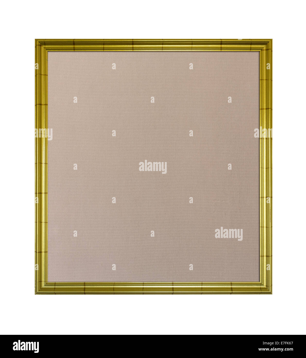 Cloth based pinboard or notice board inside a gold painted ornate picture frame isolated against white background Stock Photo