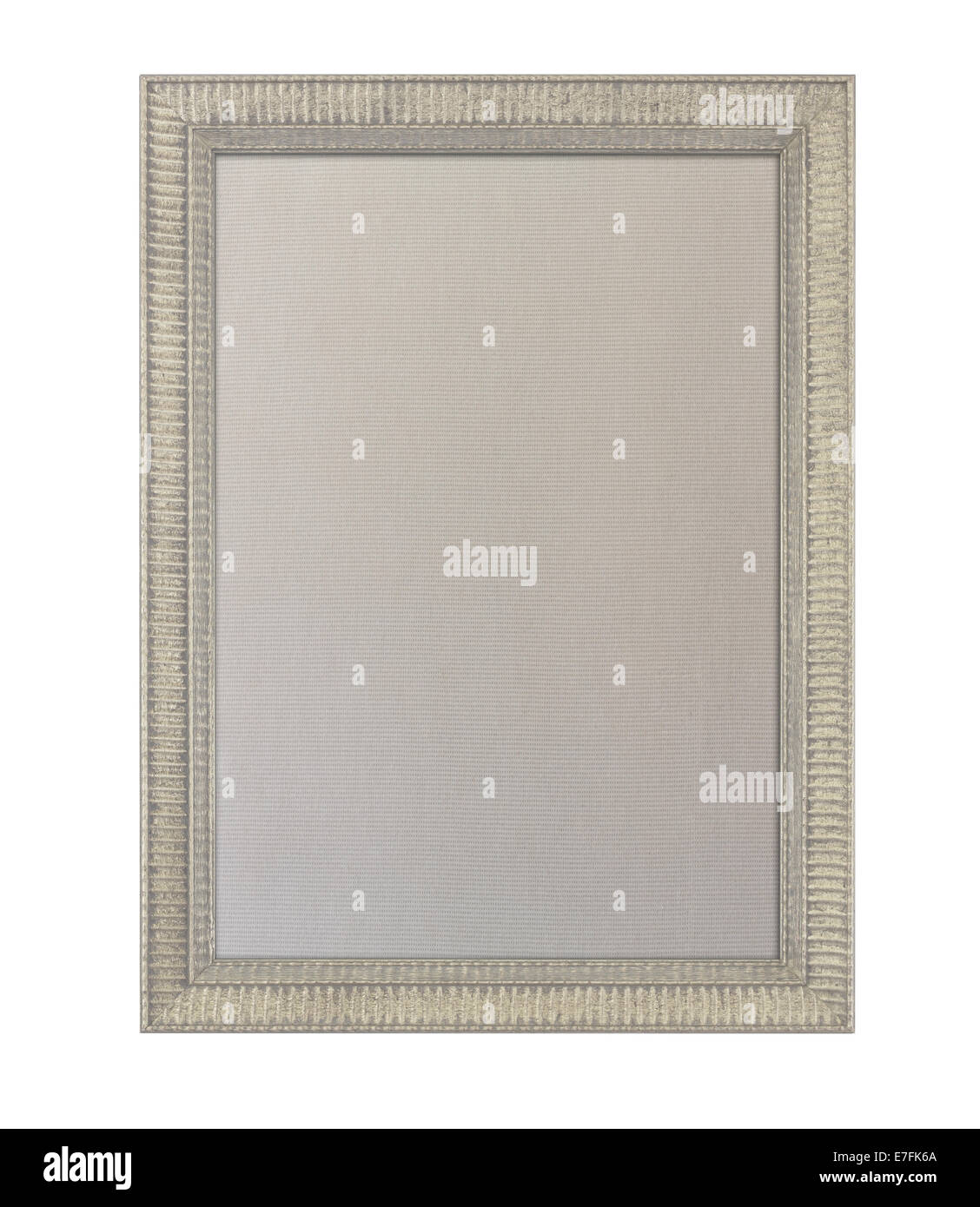 Cloth based pinboard or notice board inside a beige painted ornate picture frame isolated against white background Stock Photo