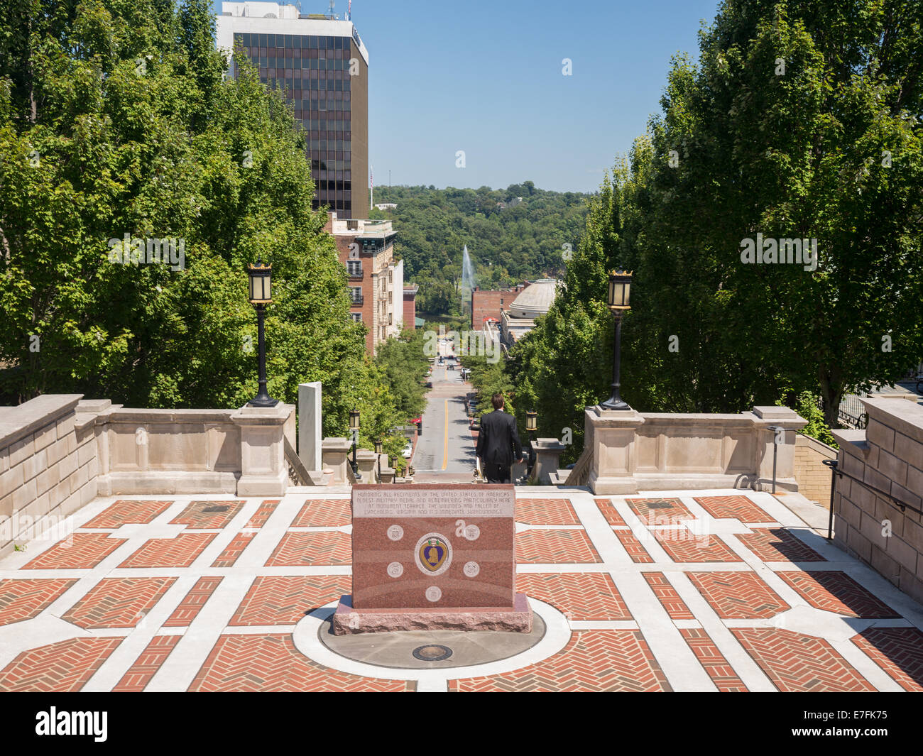 Purple Heart memorial on Monument Terrace designed in 1925 as series of steps and memorials up to Courthouse in Lynchburg Virgin Stock Photo