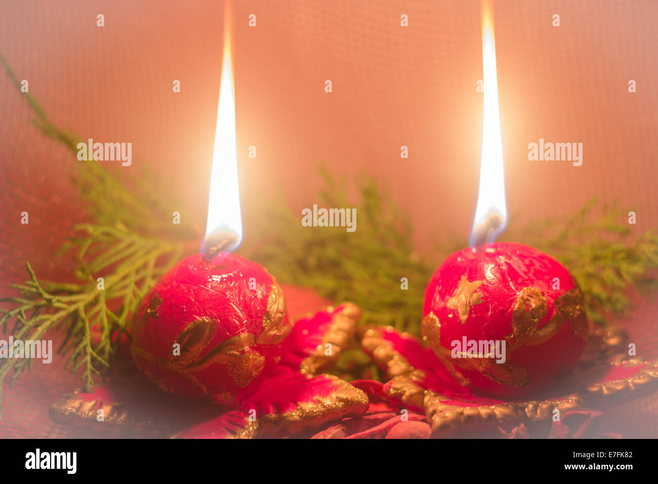 Christmas candle red flame fire 'copy space' horizontal Stock Photo