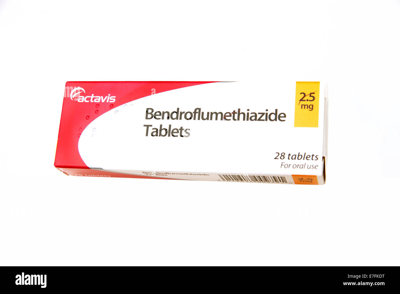 Bendroflumethiazide tablets for treating excess fluid build up in the body caused by certain conditions or medicines & also high Stock Photo