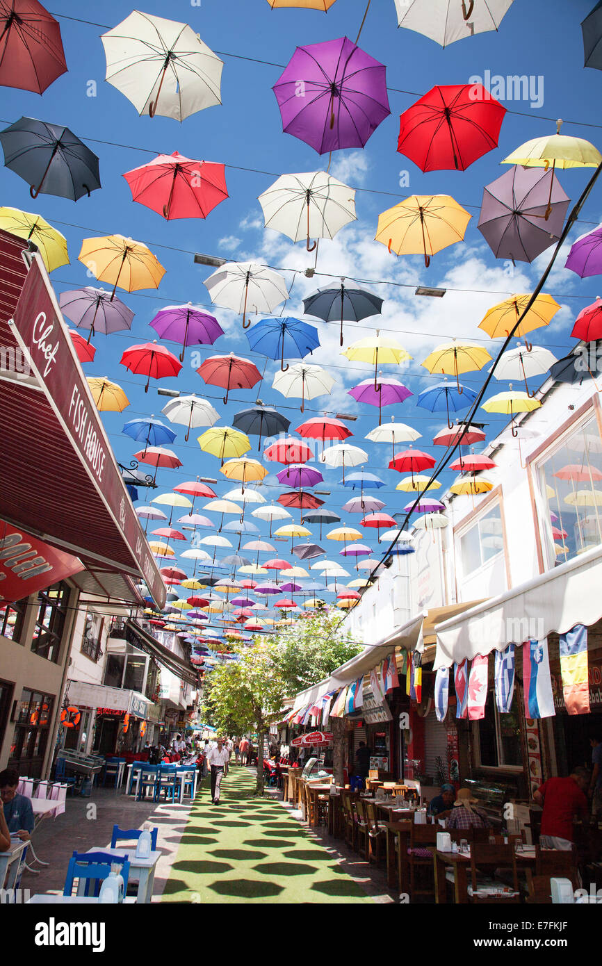 Hanging umbrellas in a street Stock Photo Alamy