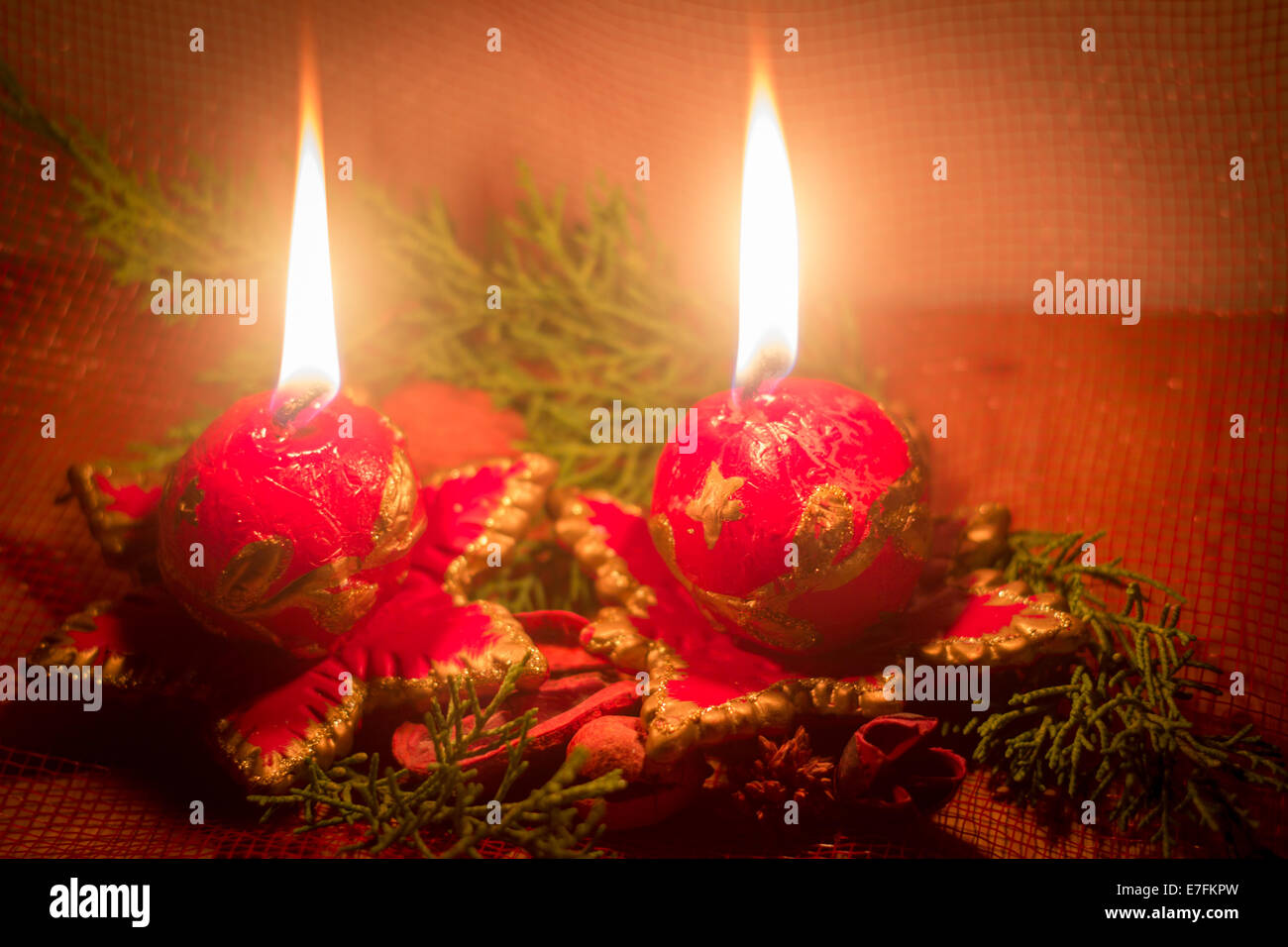 Christmas candle red flame fire 'copy space' horizontal dark Stock Photo