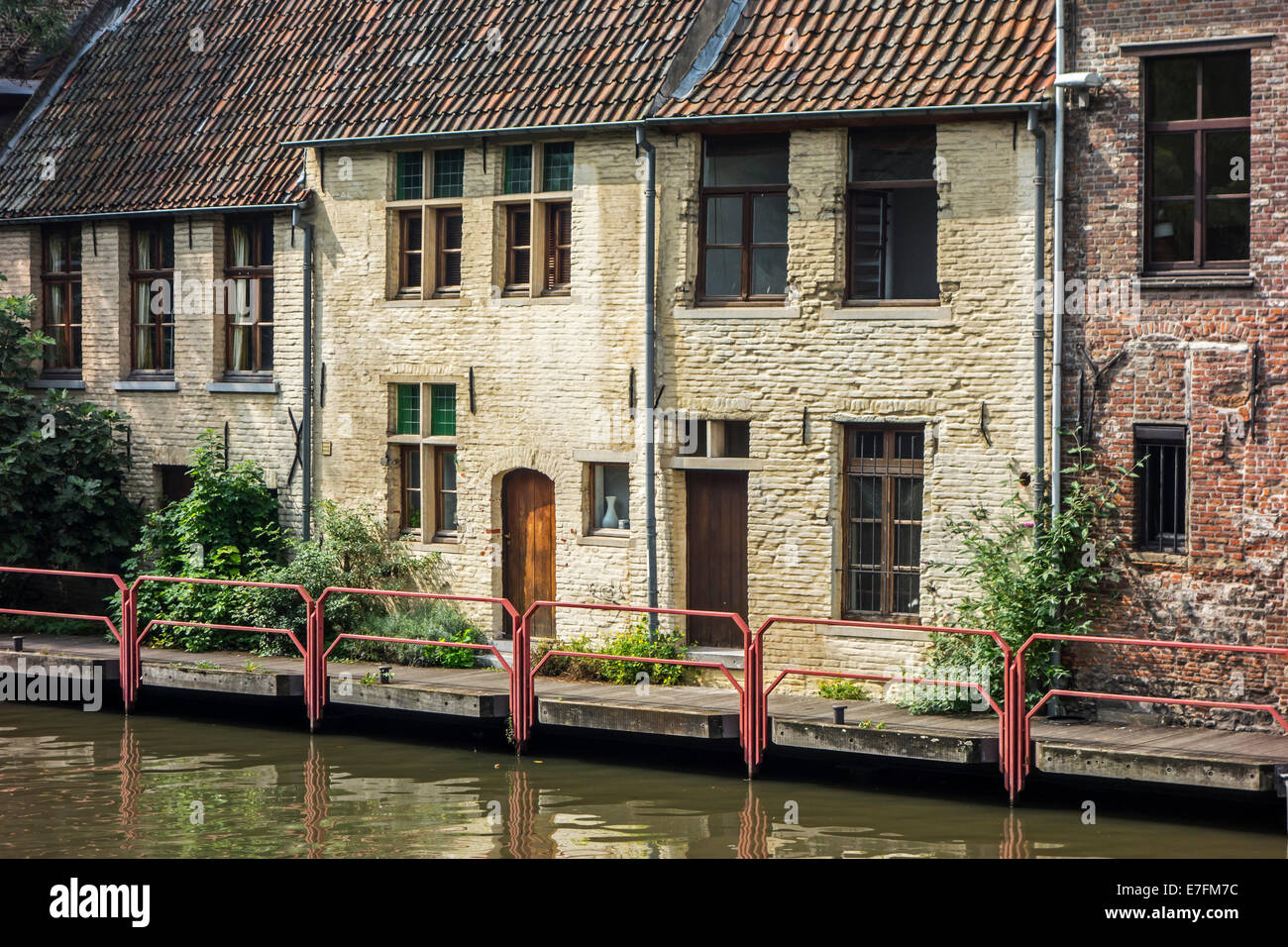 Old medieval houses along the river Lys / Leie in the city Ghent