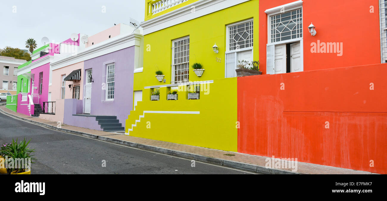 Bo Kaap Cape Town South Africa which is the Cape Malay area of the city.  Houses are painted different colours Stock Photo