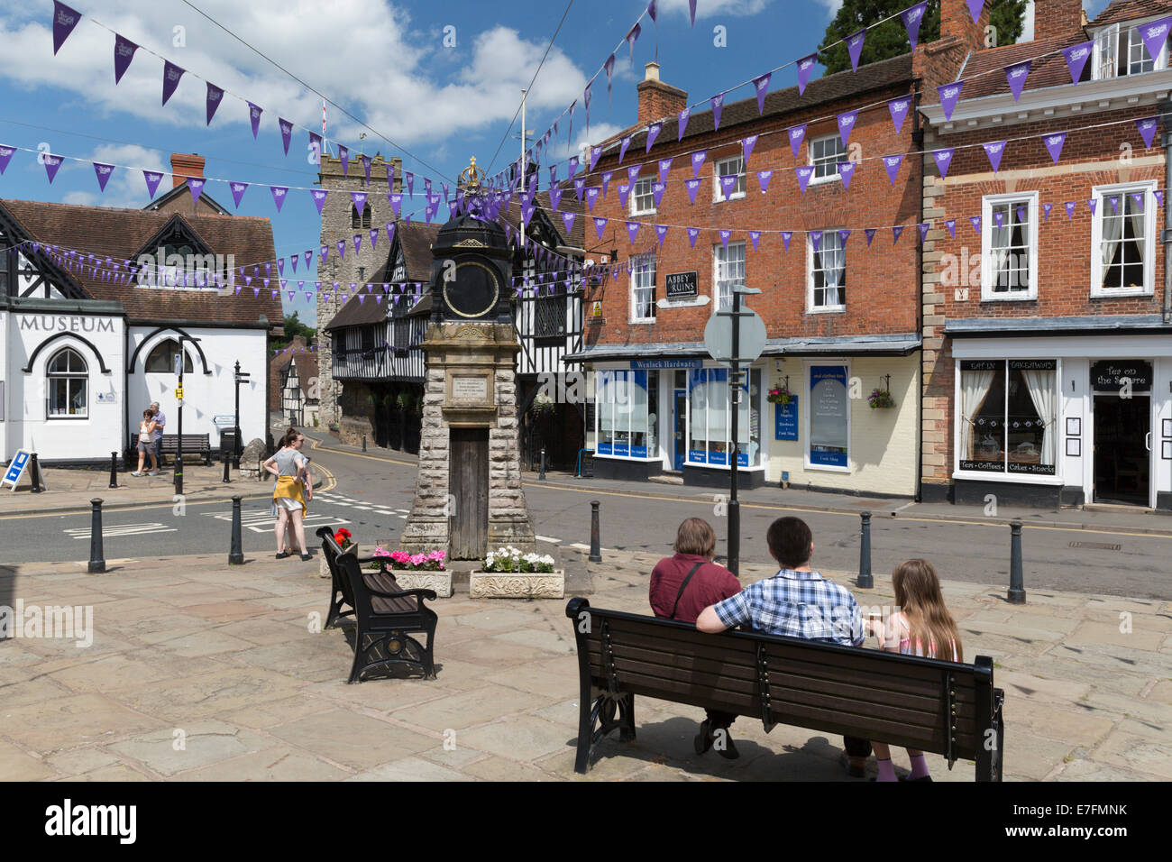 The Square and Jubilee Clock, Much Wenlock, Shropshire, England, United Kingdom, Europe Stock Photo