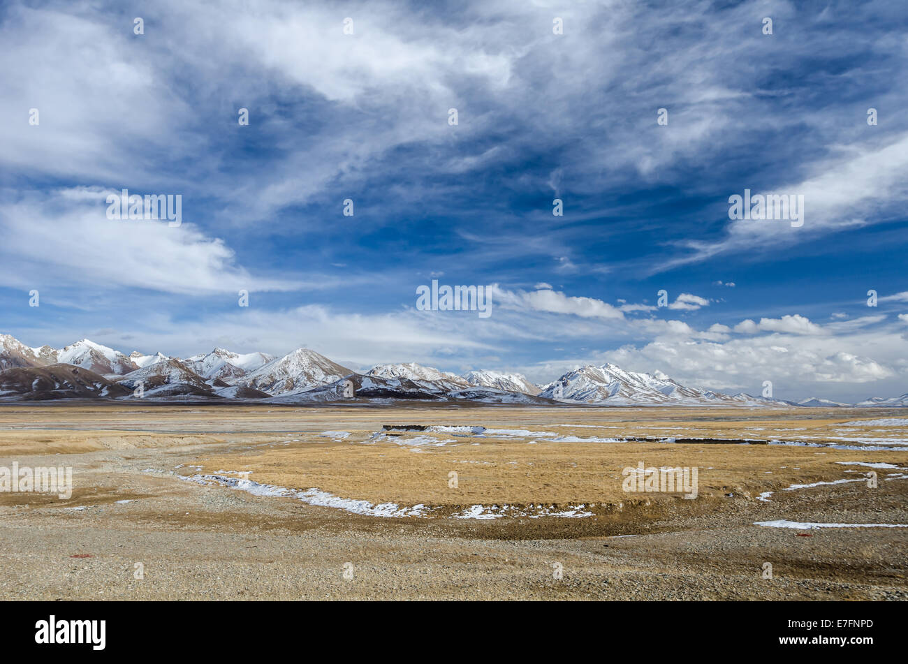 Amazing view of the high altitude Tibetan plateau and cloudy sky at Qinghai province Stock Photo