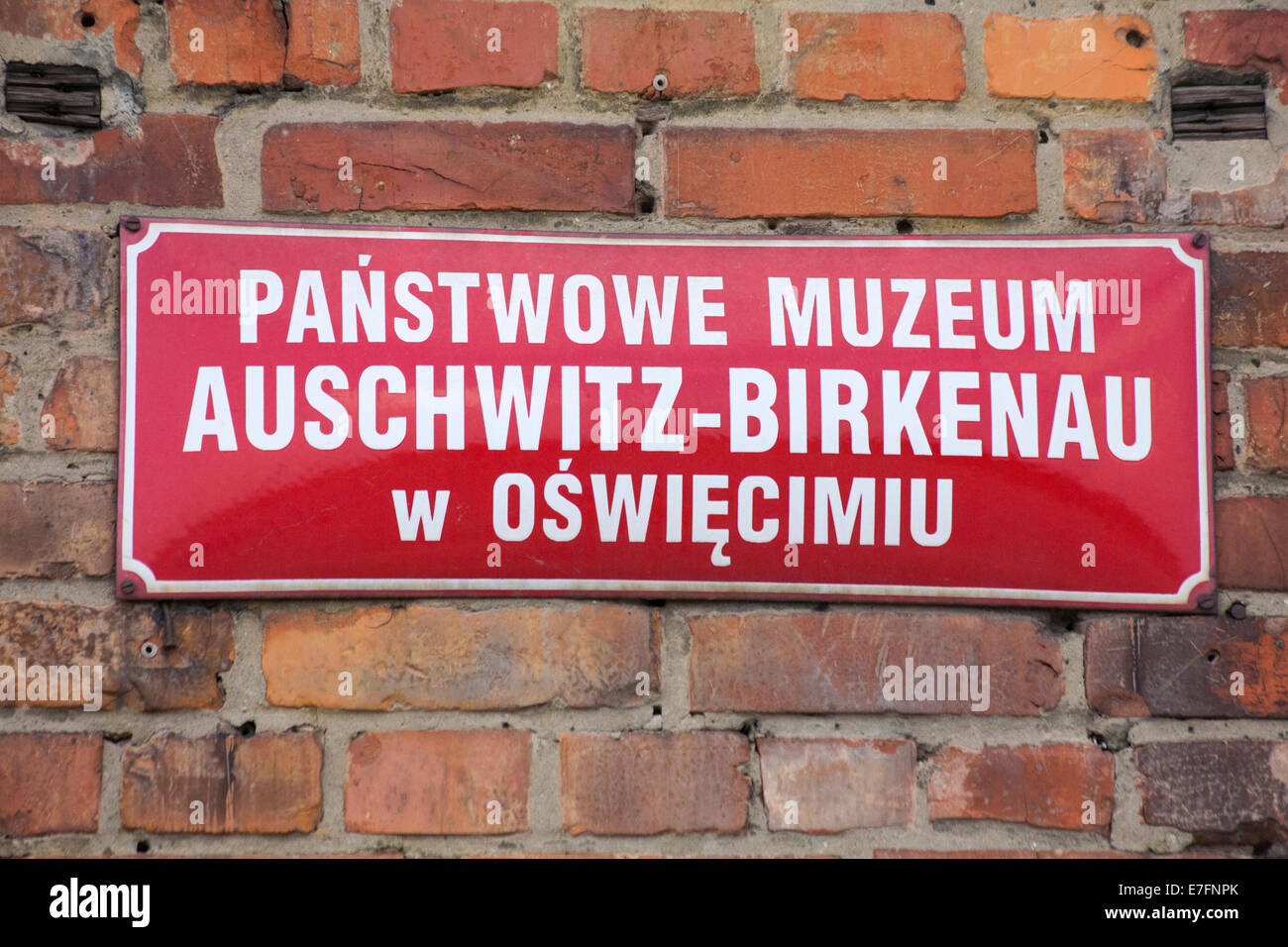 Panstwowe muzeum sign at the Auschwitz-Birkenau concentration camp, Auschwitz, Poland Stock Photo