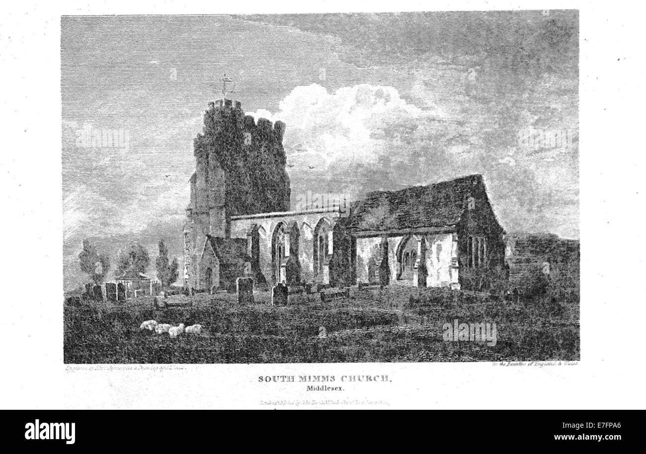 Brayley(1820) p5.107 - South Mimms Church, Middlesex Stock Photo
