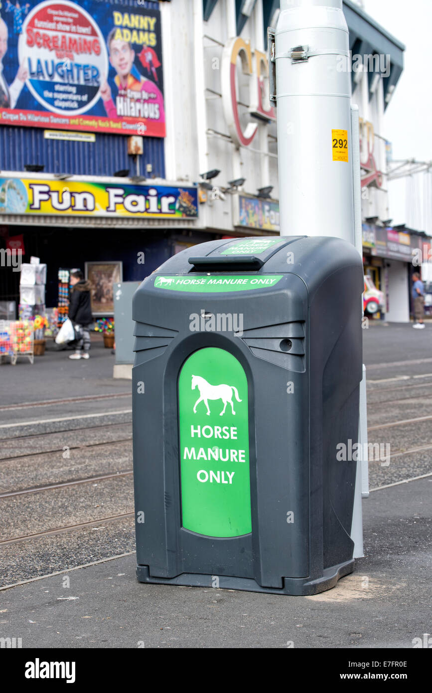 Waste bin designed for Horse Manure on the promenade in Blackpool, Lancashire Stock Photo