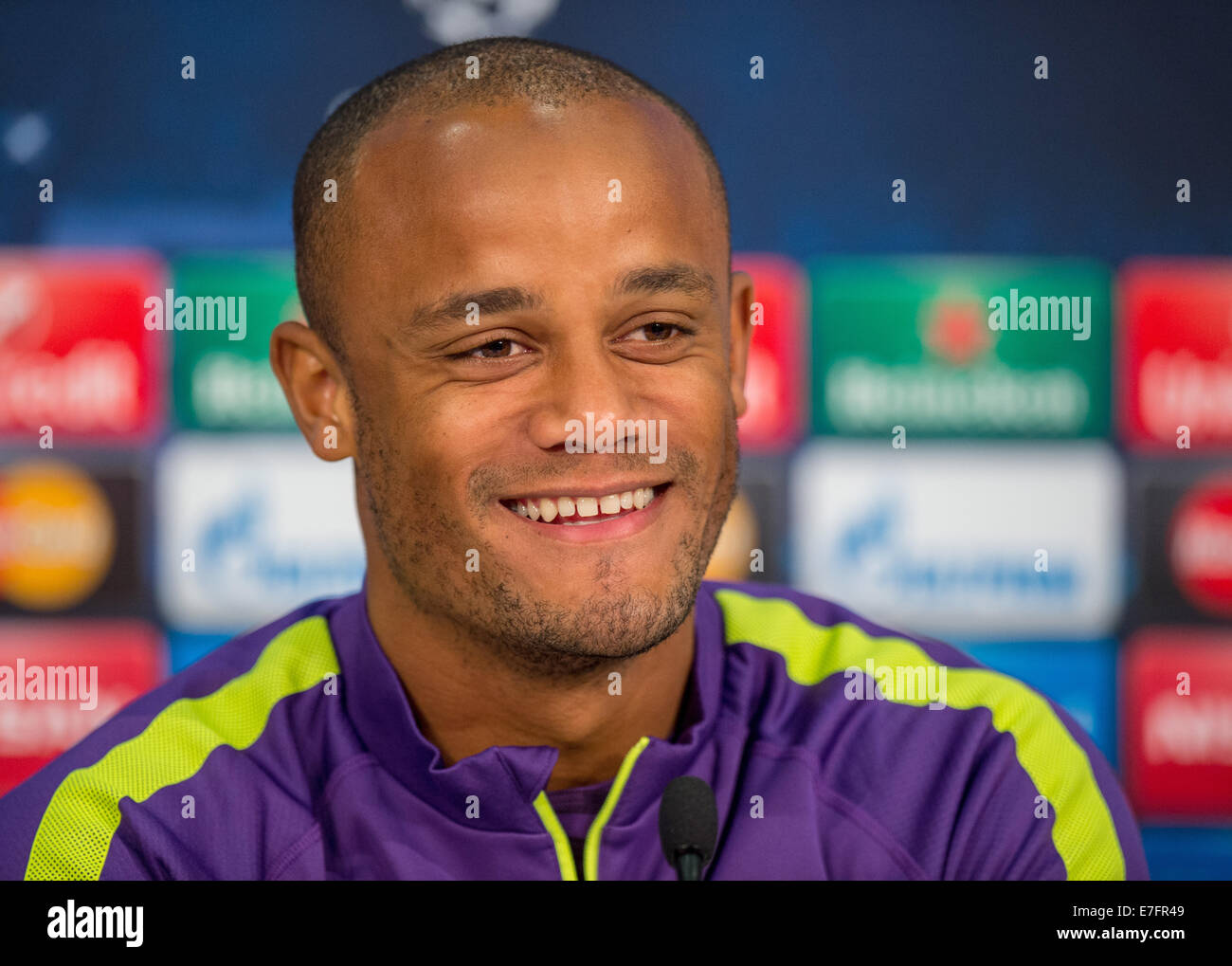 Munich, Germany. 16th Sep, 2014. Manchester's Vincent Kompany during a press conference in Munich, Germany, 16 September 2014. FC Bayern Munich will play Manchester City in the group phase of the UEFA Champions League on 17 September 2014. Photo: MARC MUELLER/dpa/Alamy Live News Stock Photo