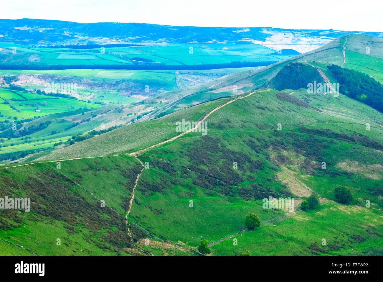 Mam tor great ridge path, Peak District National Park, Derbyshire, England, May Stock Photo