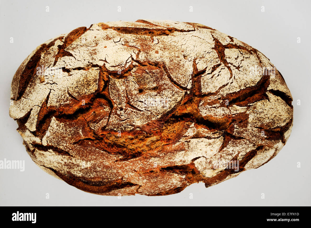 a loaf of rye bread over white Stock Photo